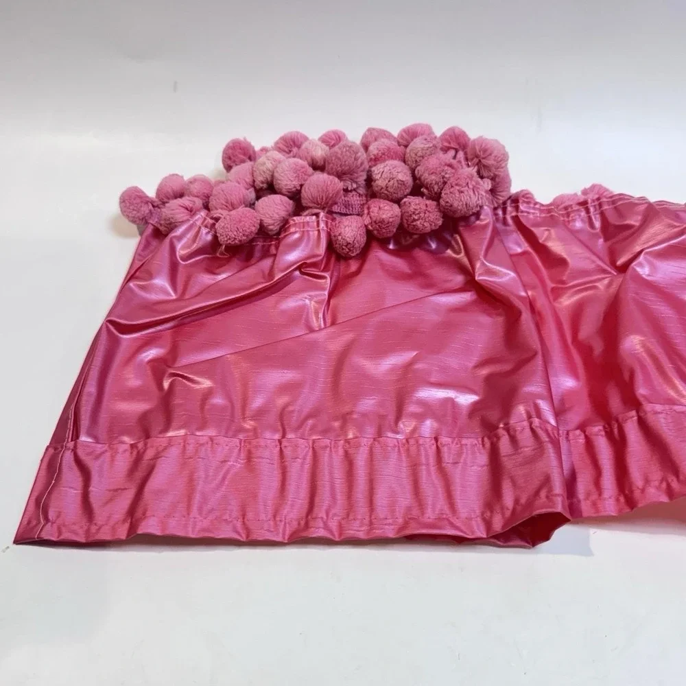 Vintage 70's Hot Pink Pom Pom Valance Curtain NOS Celanese Acetate NOS 72